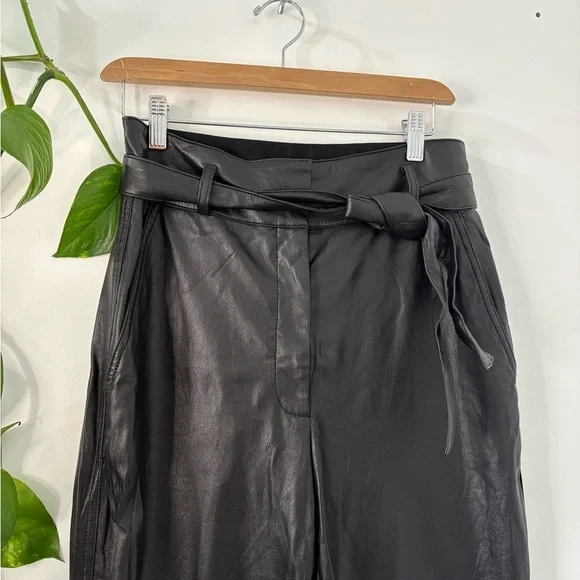 Babaton Aritzia Black Pleather Paper Bag waist with belt, pockets. - Picture 2 of 7